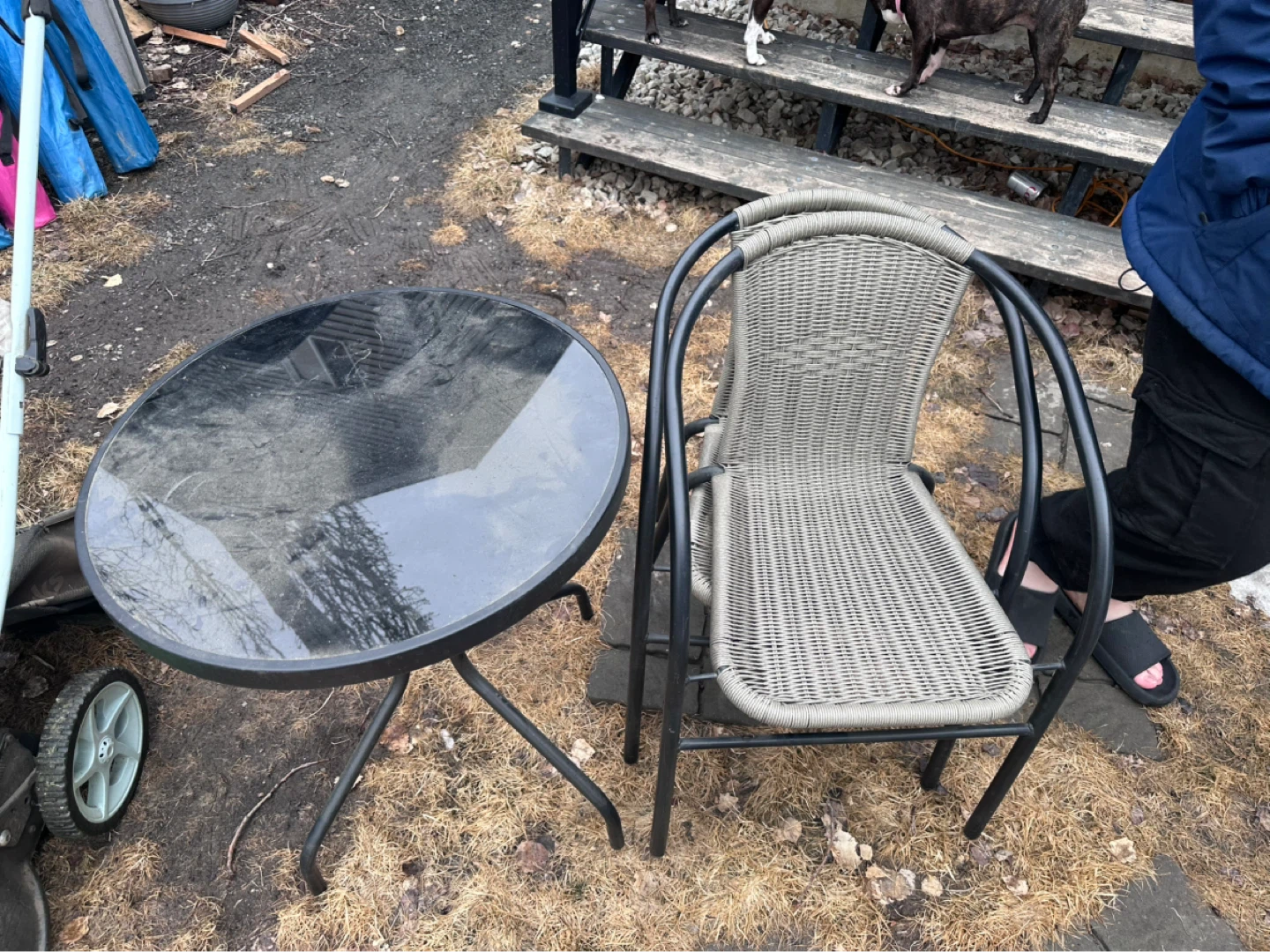 Round Glass Top Patio Table and Wicker Chair Set