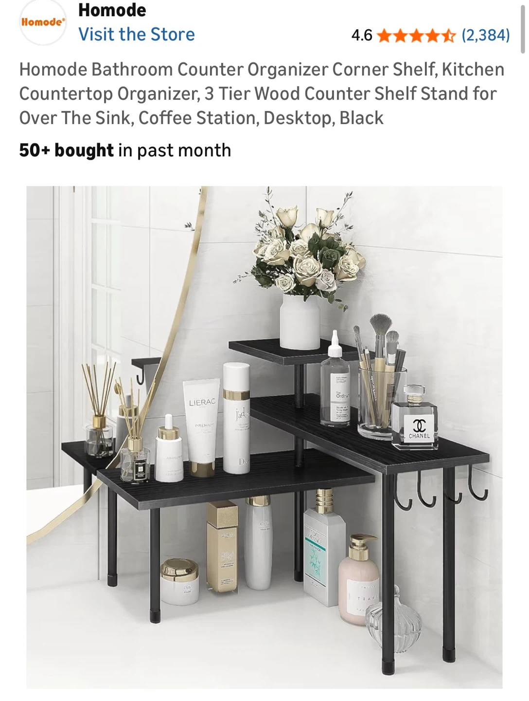 Homode 3-Tier Wood Counter Shelf Organizer Black