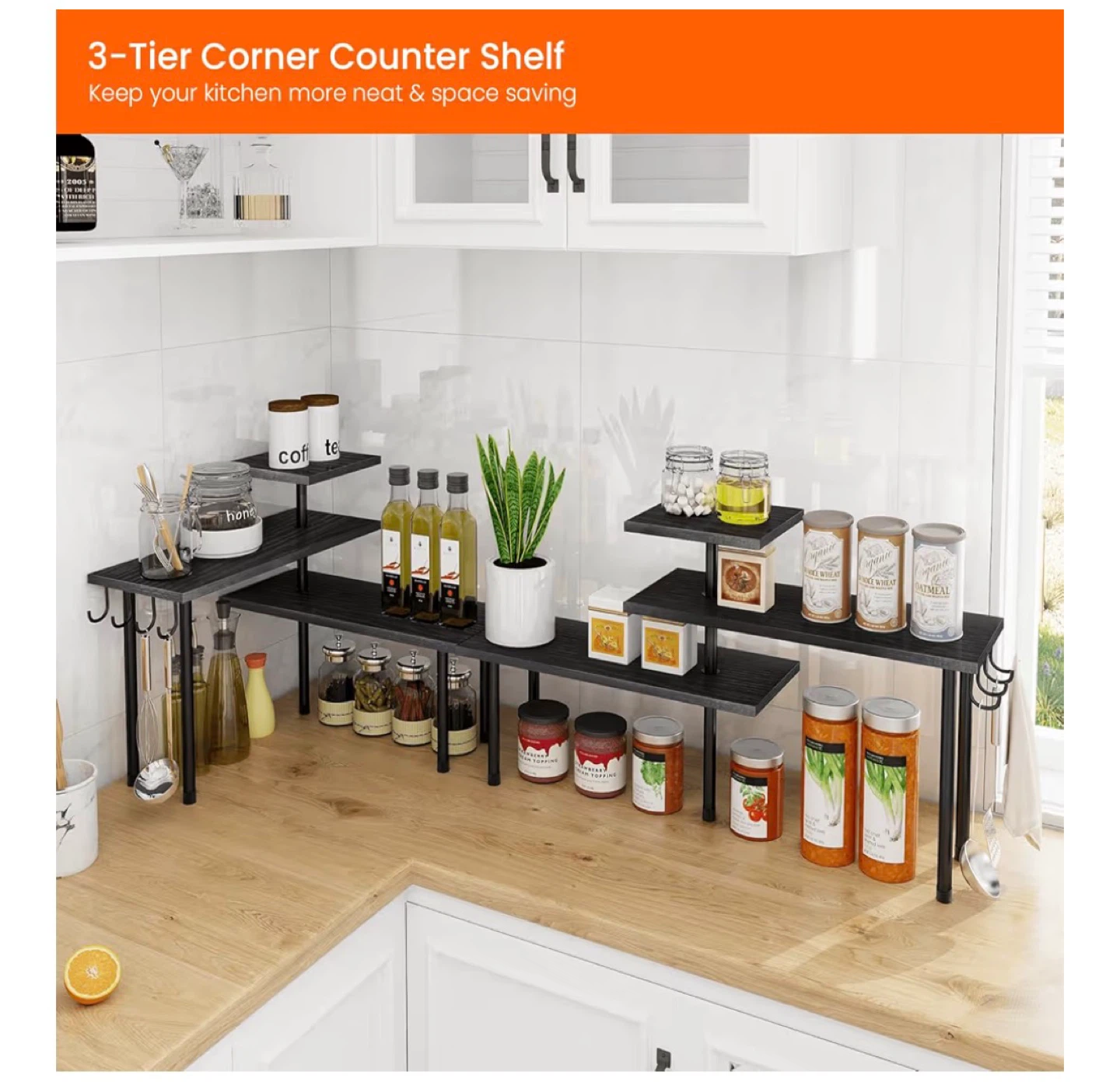 Homode 3-Tier Wood Counter Shelf Organizer Black - photo 2
