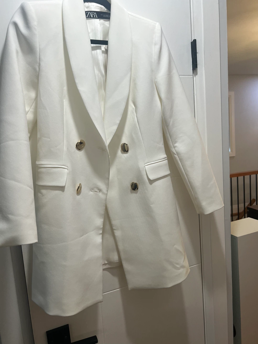 White Zara Double-Breasted Blazer - Size S