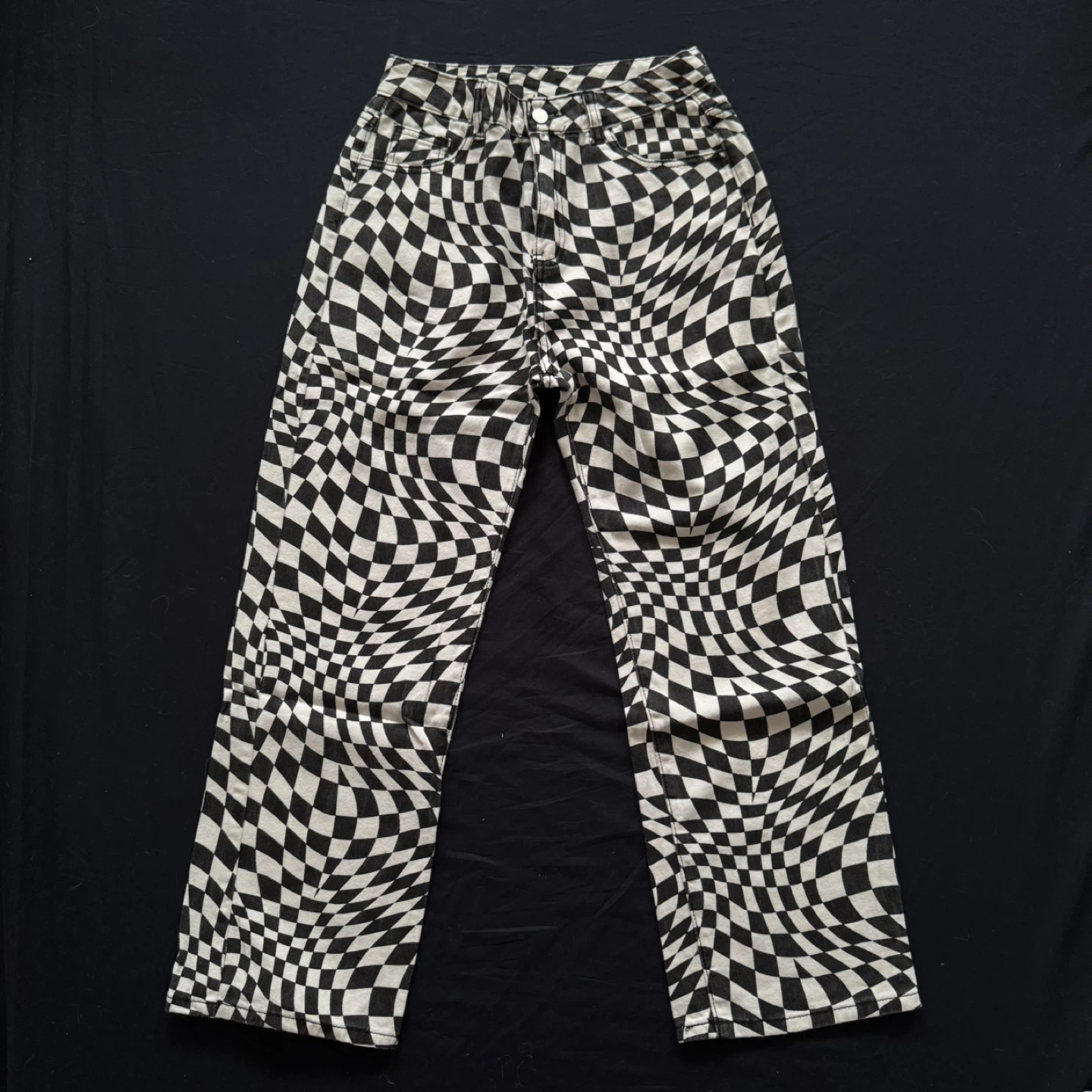 Checkerboard Wide Leg Jeans