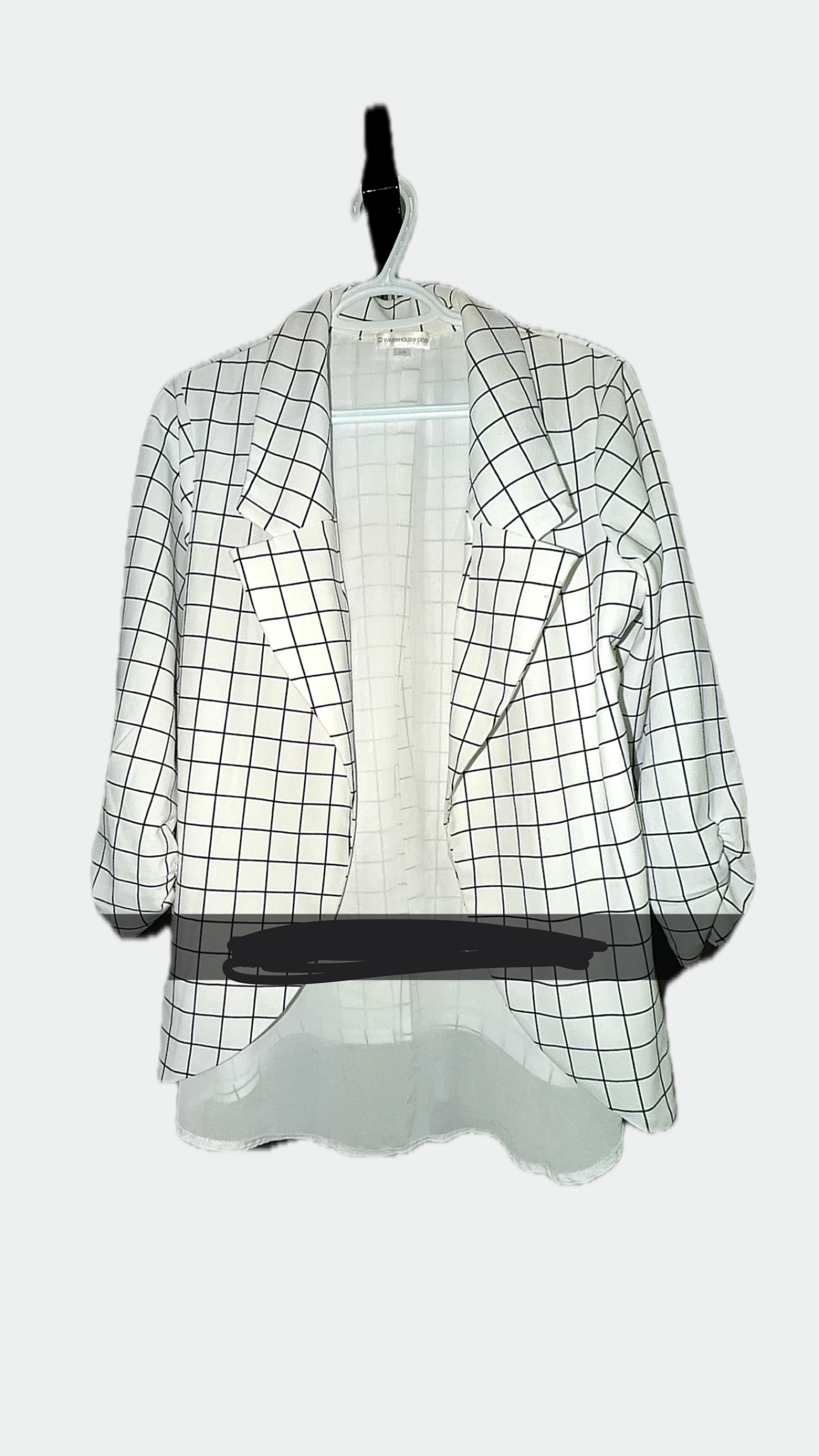White and Black Grid Blazer