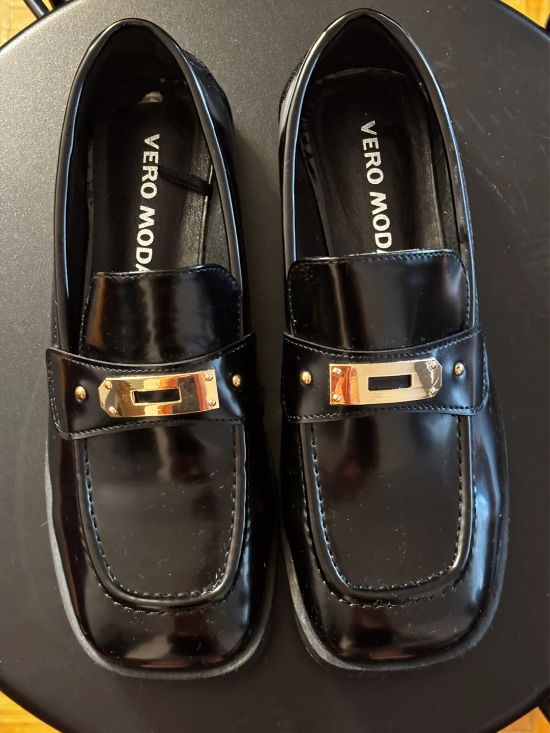 Vero Moda Black Patent Loafers Size 38