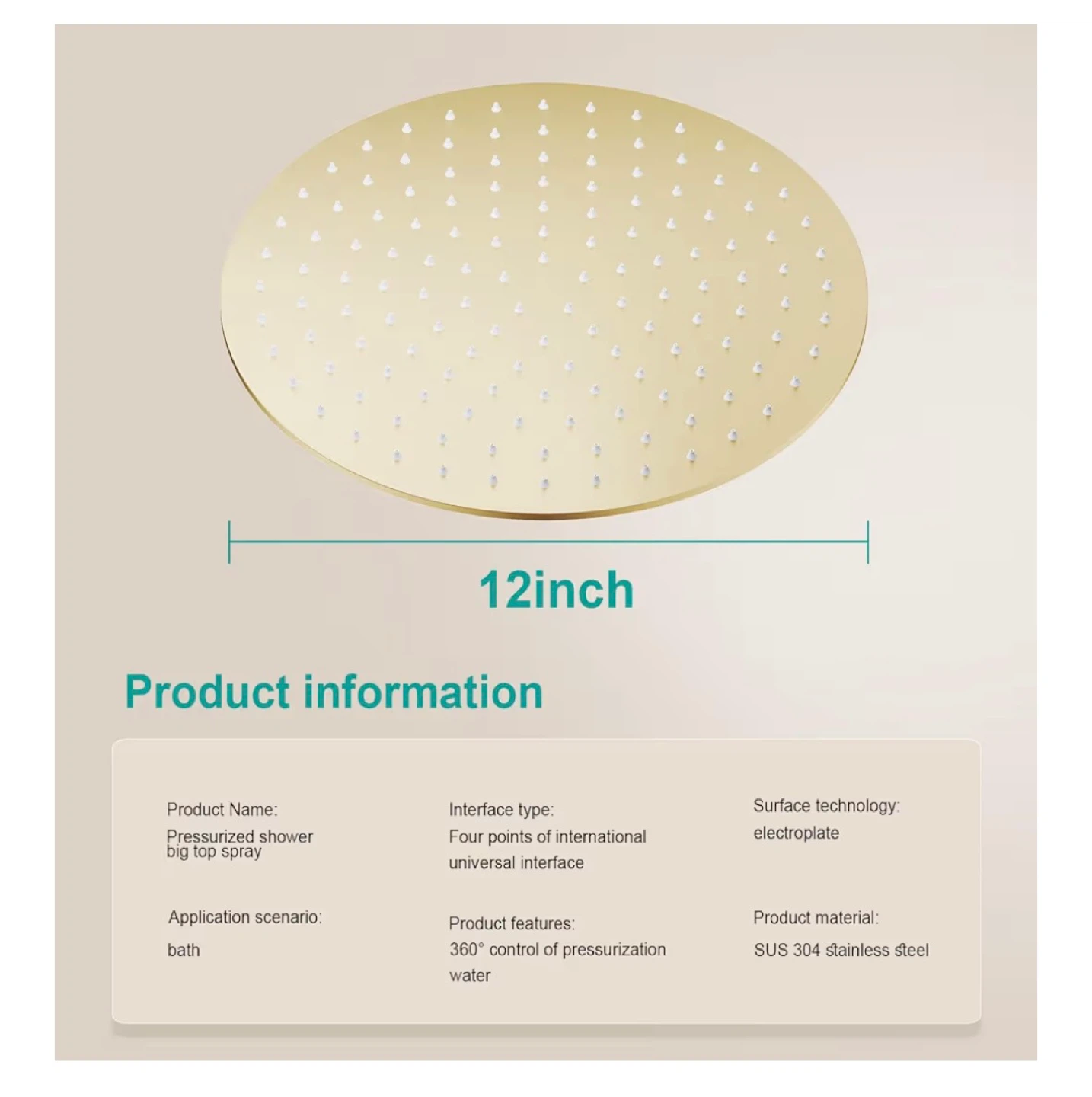 AULEEND Rain Shower Head - 12 inch Brushed Gold - photo 2