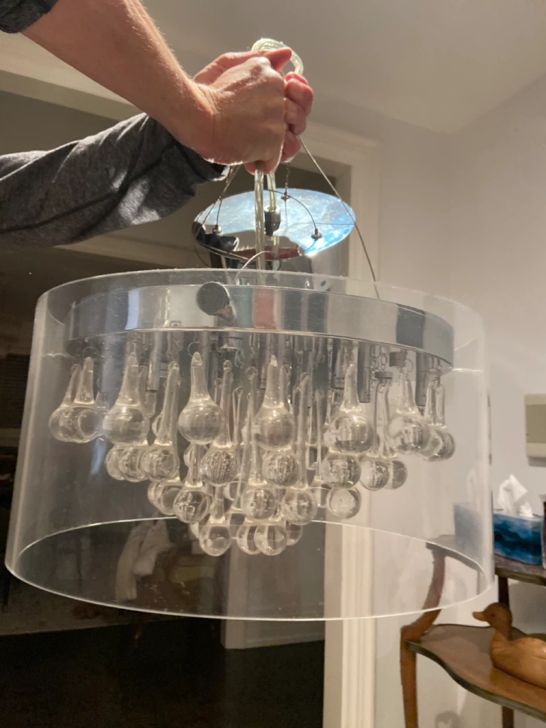 Clear Cylinder Chandelier with Glass Droplets