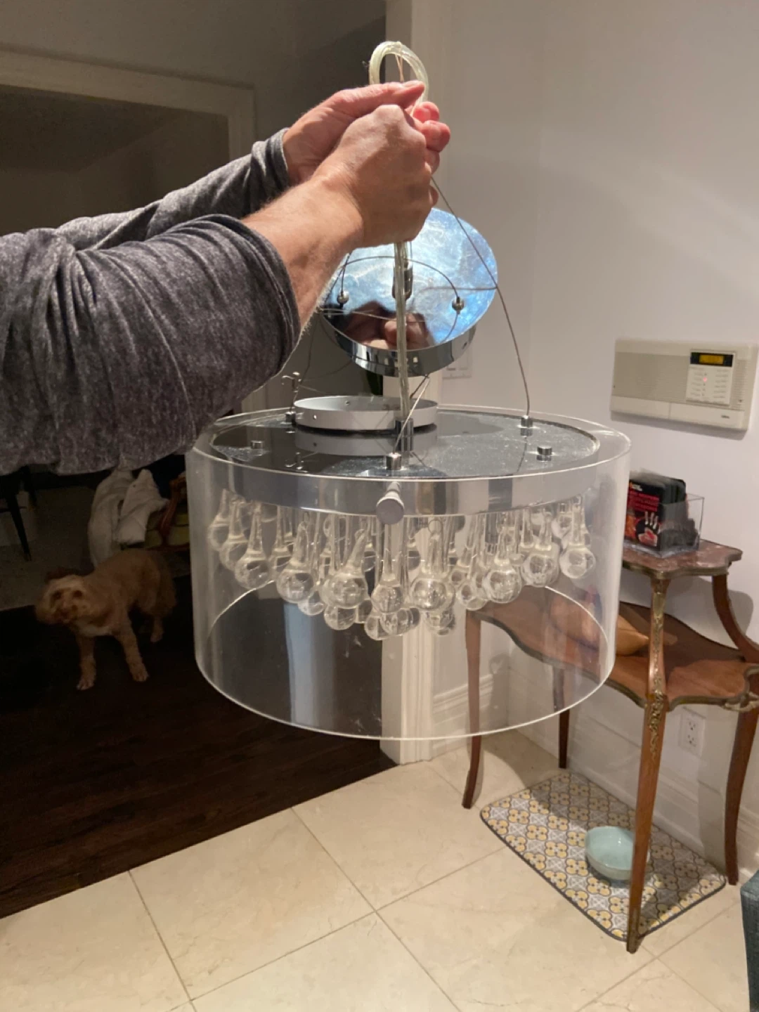 Clear Cylinder Chandelier with Glass Droplets - photo 3