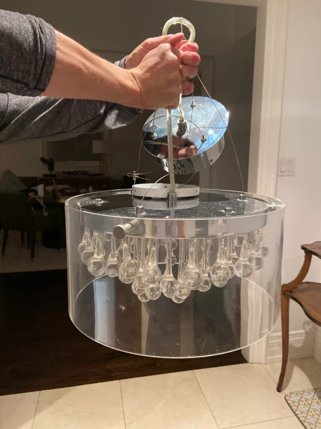 Clear Cylinder Chandelier with Glass Droplets - photo 2