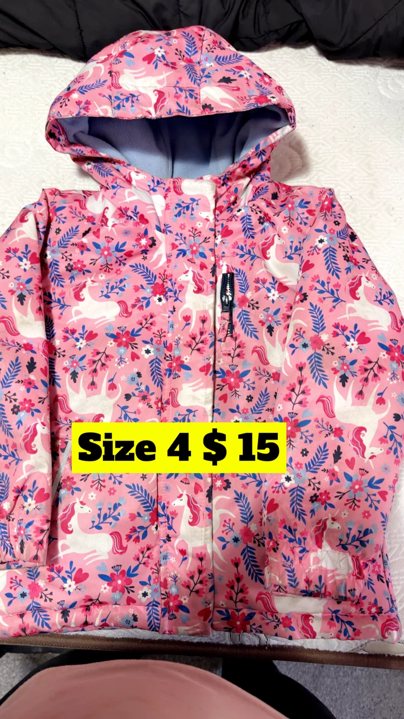 Girls' Hooded Winter Jacket - Pink Unicorns & Abstract Prints - photo 2