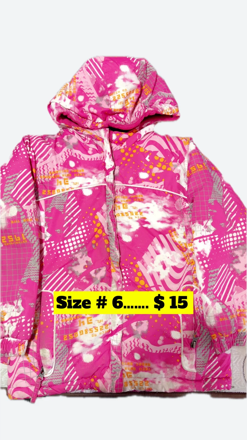 Girls' Hooded Winter Jacket - Pink Unicorns & Abstract Prints