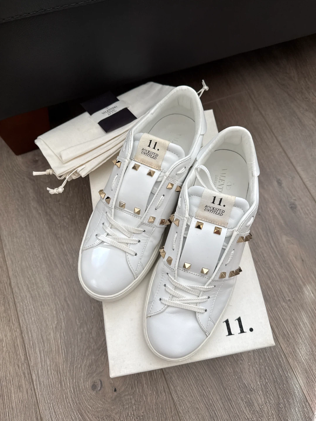 Valentino Garavani White Leather Rockstud Sneakers