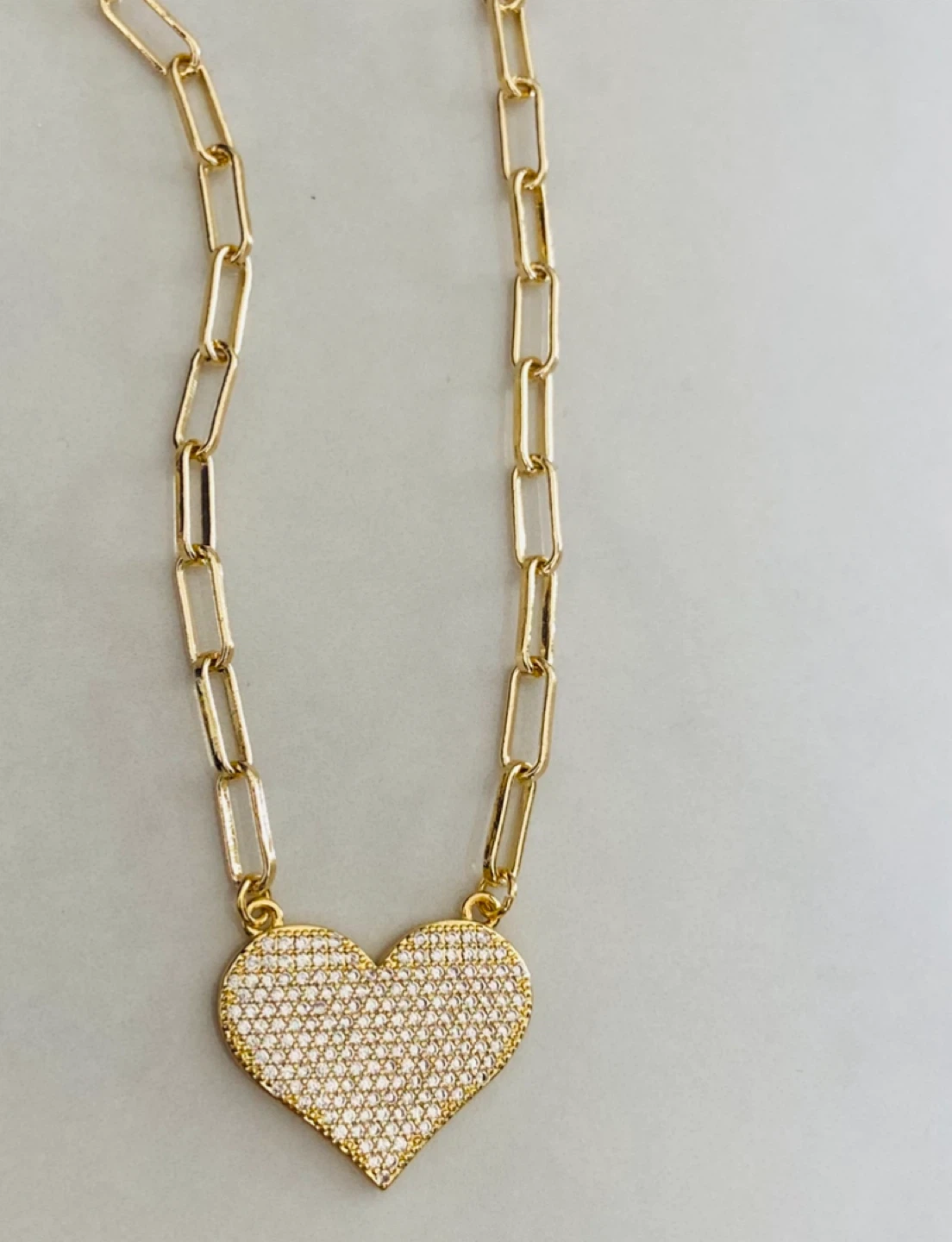 Gold Heart Necklace with Paved Crystals