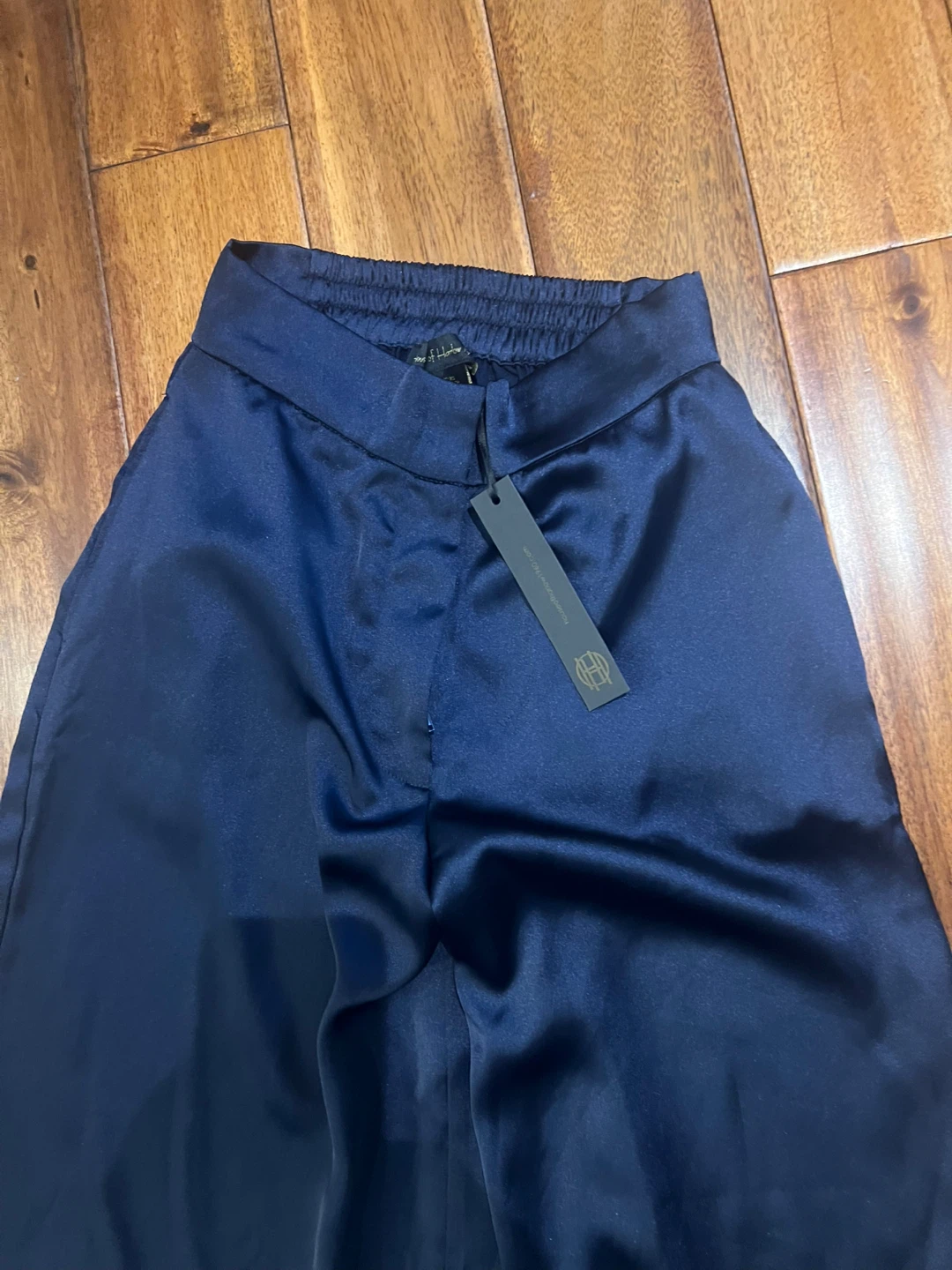 Navy Satin Wide-Leg Pants