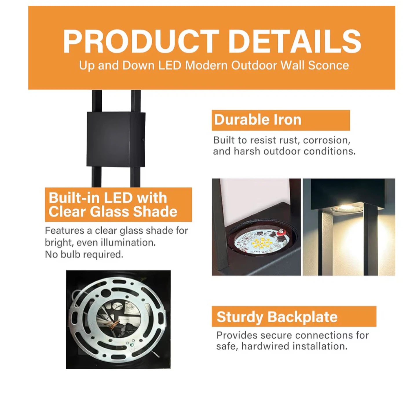 Outdoor Wall Sconce 2-Pack Black LED Up and Down Lights MUD2 - photo 2
