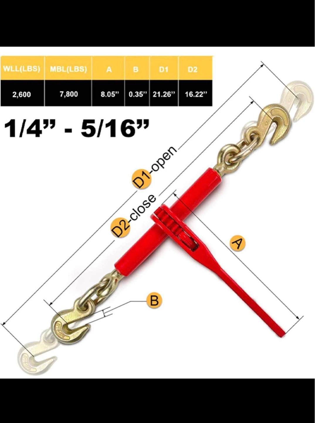 Heavy Duty Ratchet Chain Binder 1/4"-5/16" - photo 5