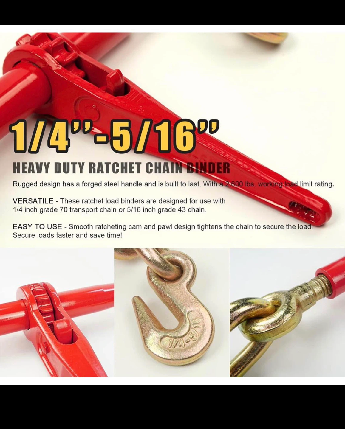 Heavy Duty Ratchet Chain Binder 1/4"-5/16" - photo 2