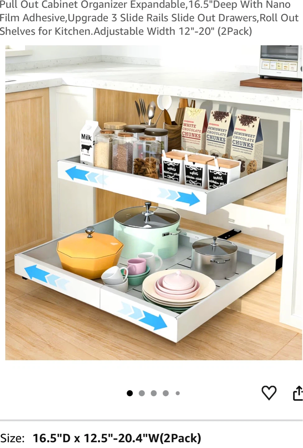 Pull Out Cabinet Organizer Expandable 12"-20" (2 Pack) PC2P