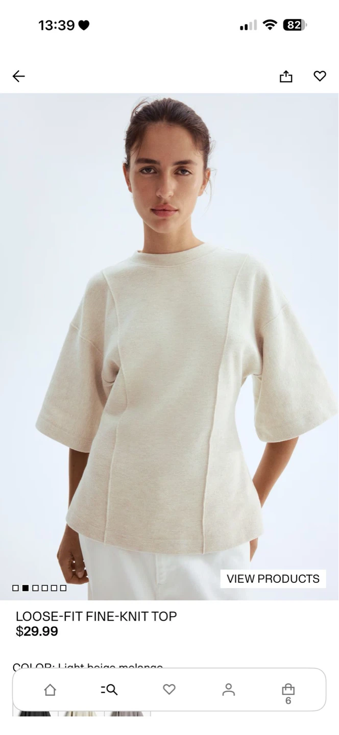 H&M Loose-Fit Fine-Knit Top - Light Beige Melange - XS - photo 4
