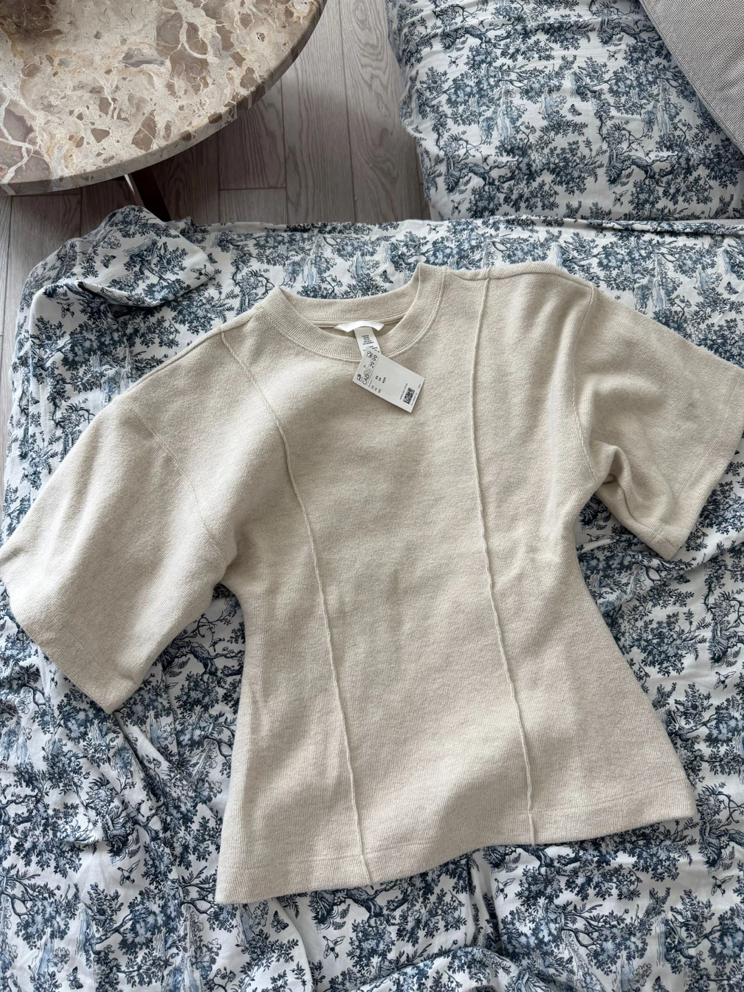 H&M Loose-Fit Fine-Knit Top - Light Beige Melange - XS