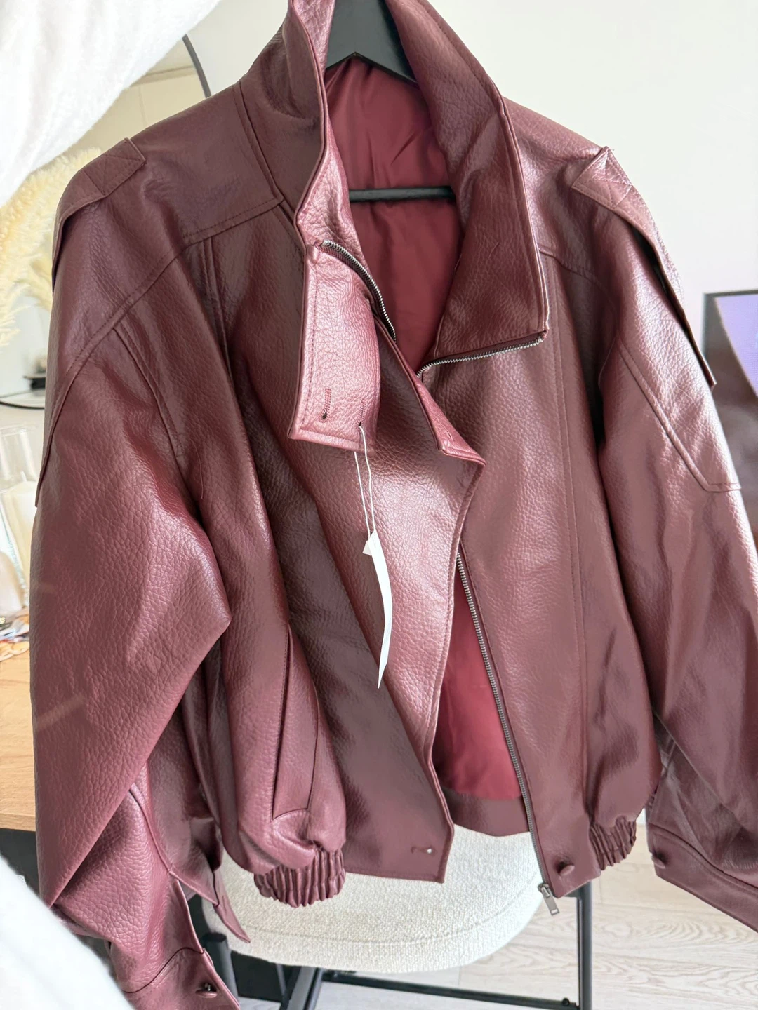 Indefier Faux Leather Bomber Jacket - Burgundy - Size L - photo 4