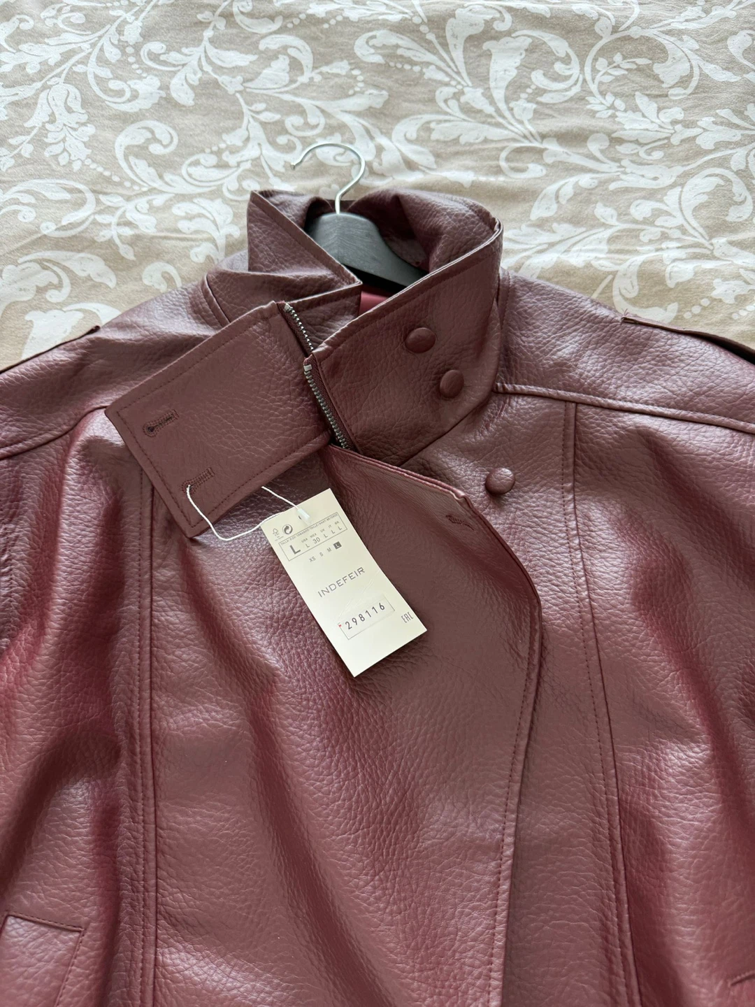 Indefier Faux Leather Bomber Jacket - Burgundy - Size L - photo 2