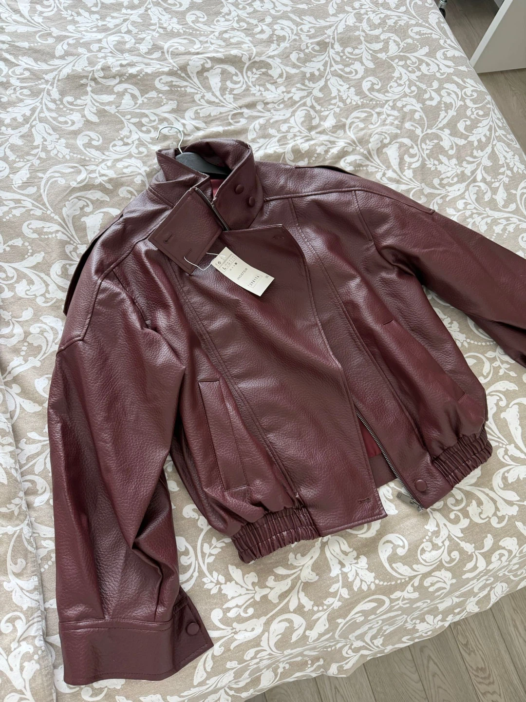 Indefier Faux Leather Bomber Jacket - Burgundy - Size L - photo 3
