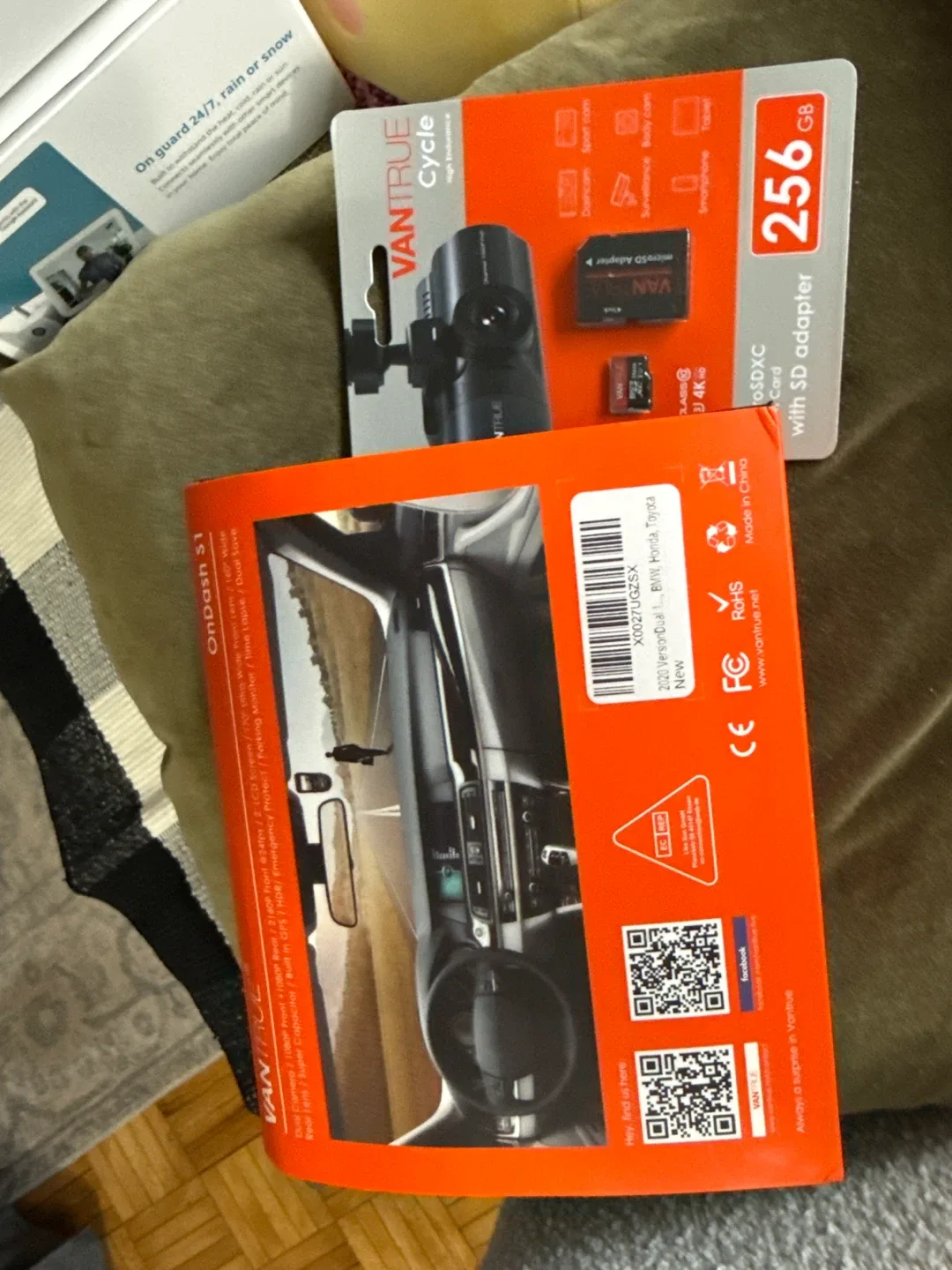 Vantrue OnDash S1 Dual Dash Cam with 256GB SD Card