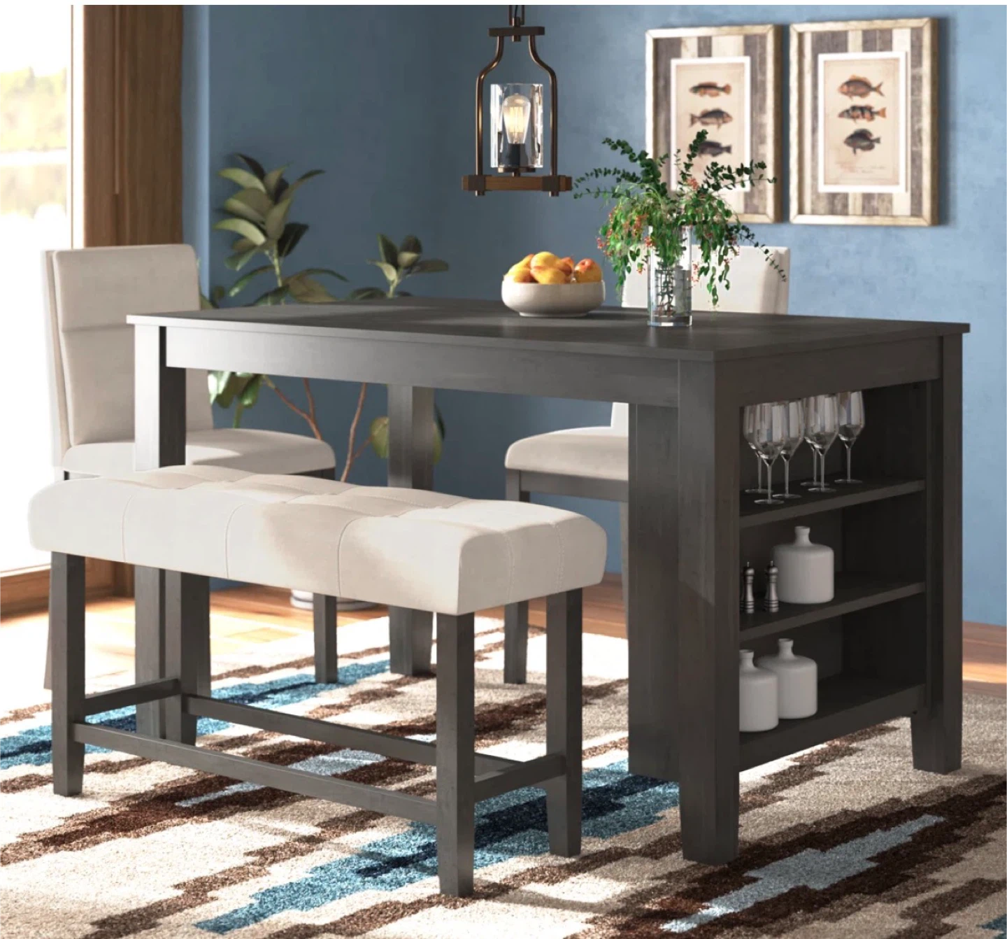 Grey Counter Height Dining Set with Bench and Stools
