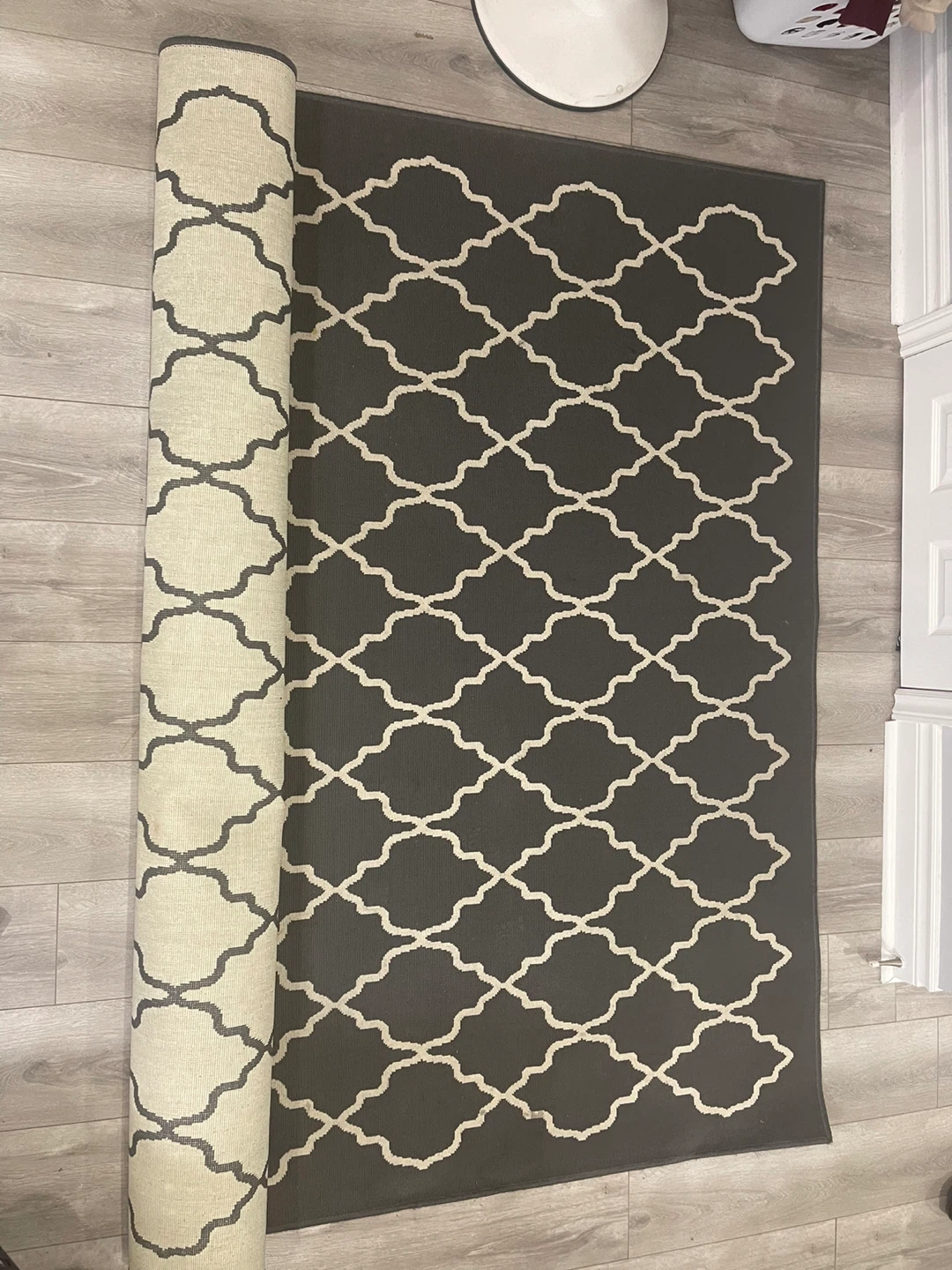 Dark Grey and Cream Quatrefoil Area Rug