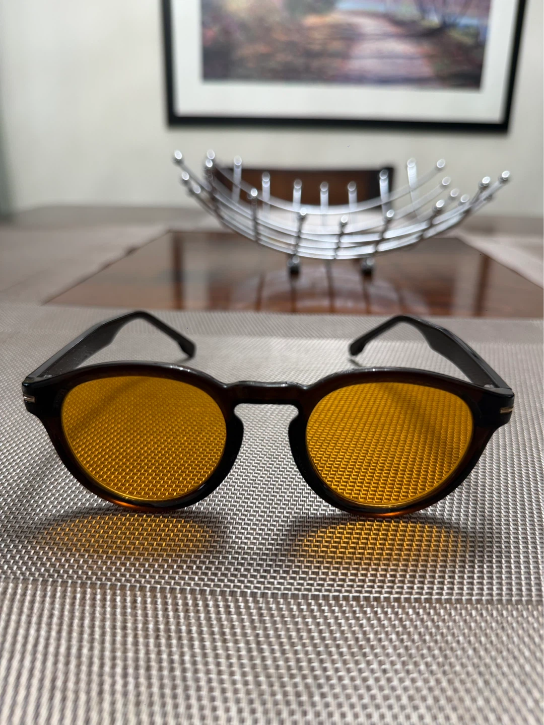 Brown Round Sunglasses with Amber Lenses