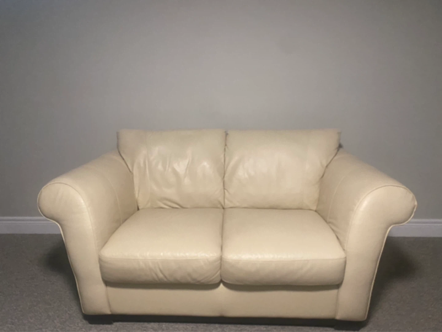 Cream Leather Loveseat Sofa