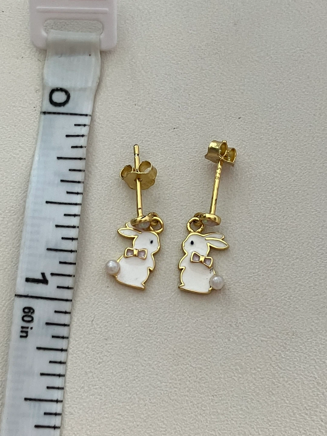 925 Gold Plated Bunny Enamel Earrings with Pearls - photo 3
