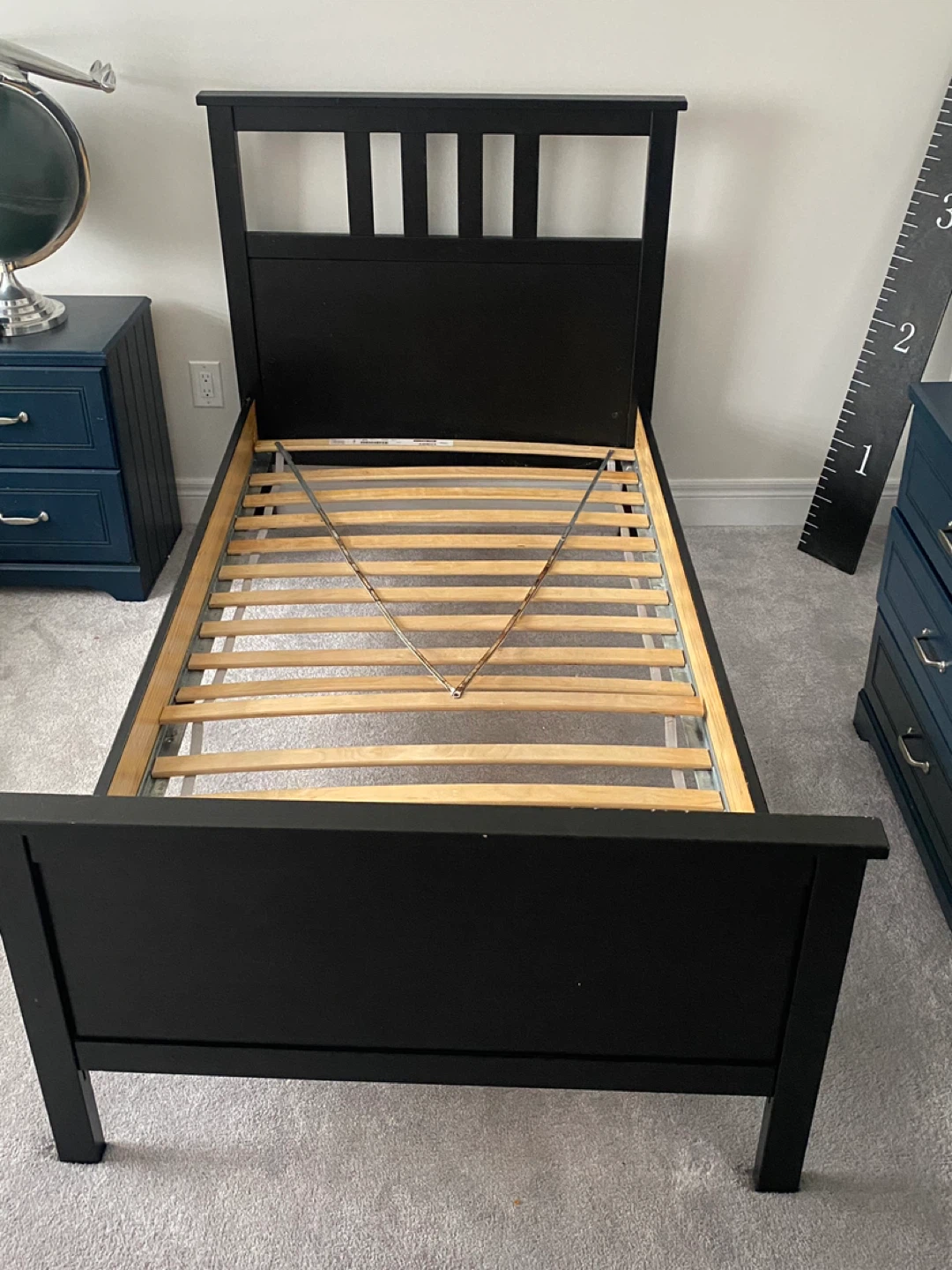 Black Twin Bed Frame with Slats