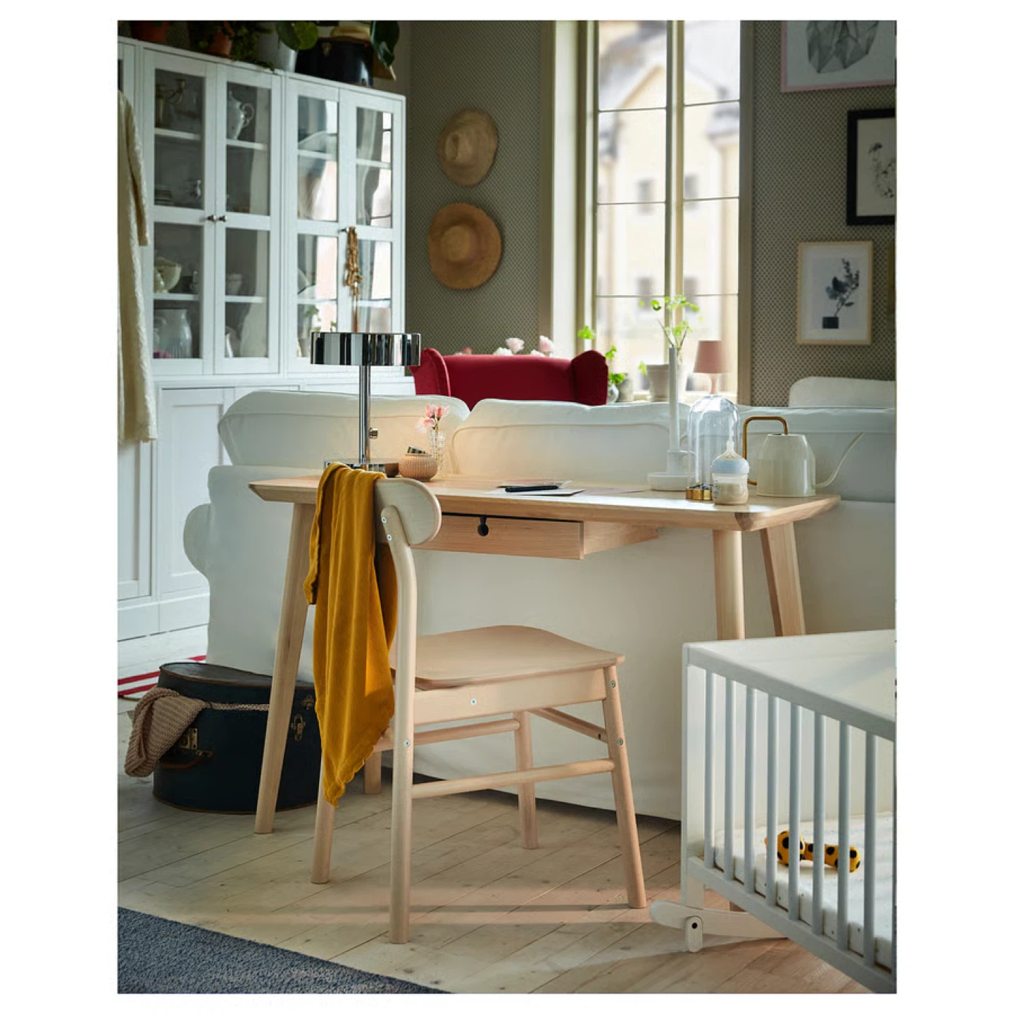 IKEA Desk with Drawer - White/Birch Effect
