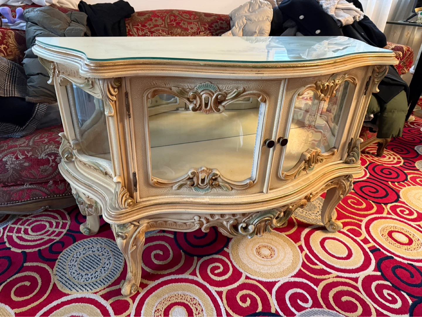 Vintage Ornate Display Cabinet with Glass Doors