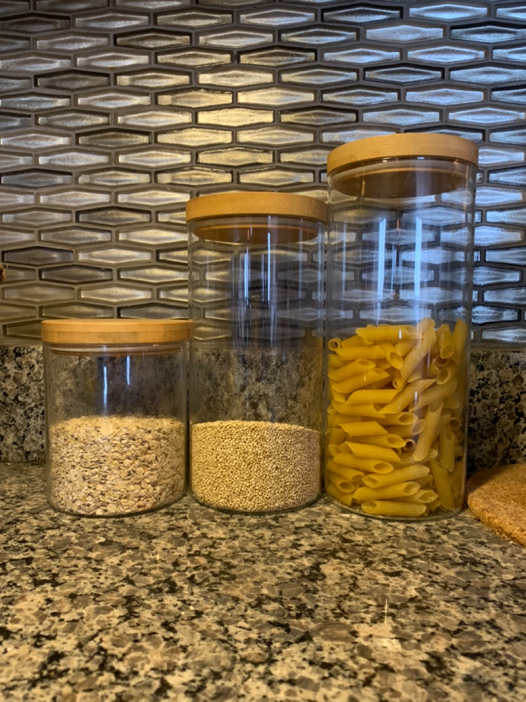 Set of 3 Glass Canisters with Bamboo Lids