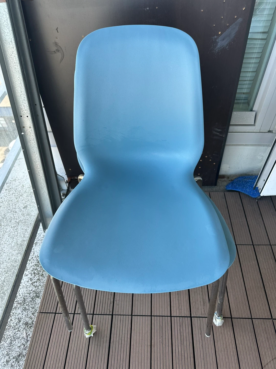Two Light Blue Plastic Chair with Metal Legs