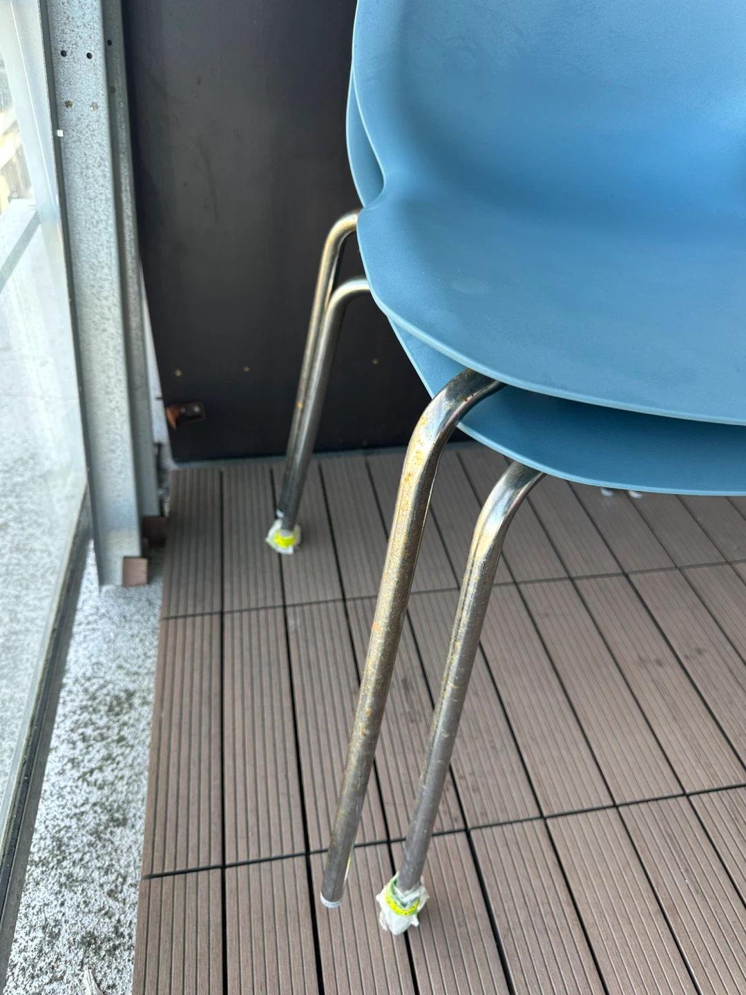 Two Light Blue Plastic Chair with Metal Legs - photo 3