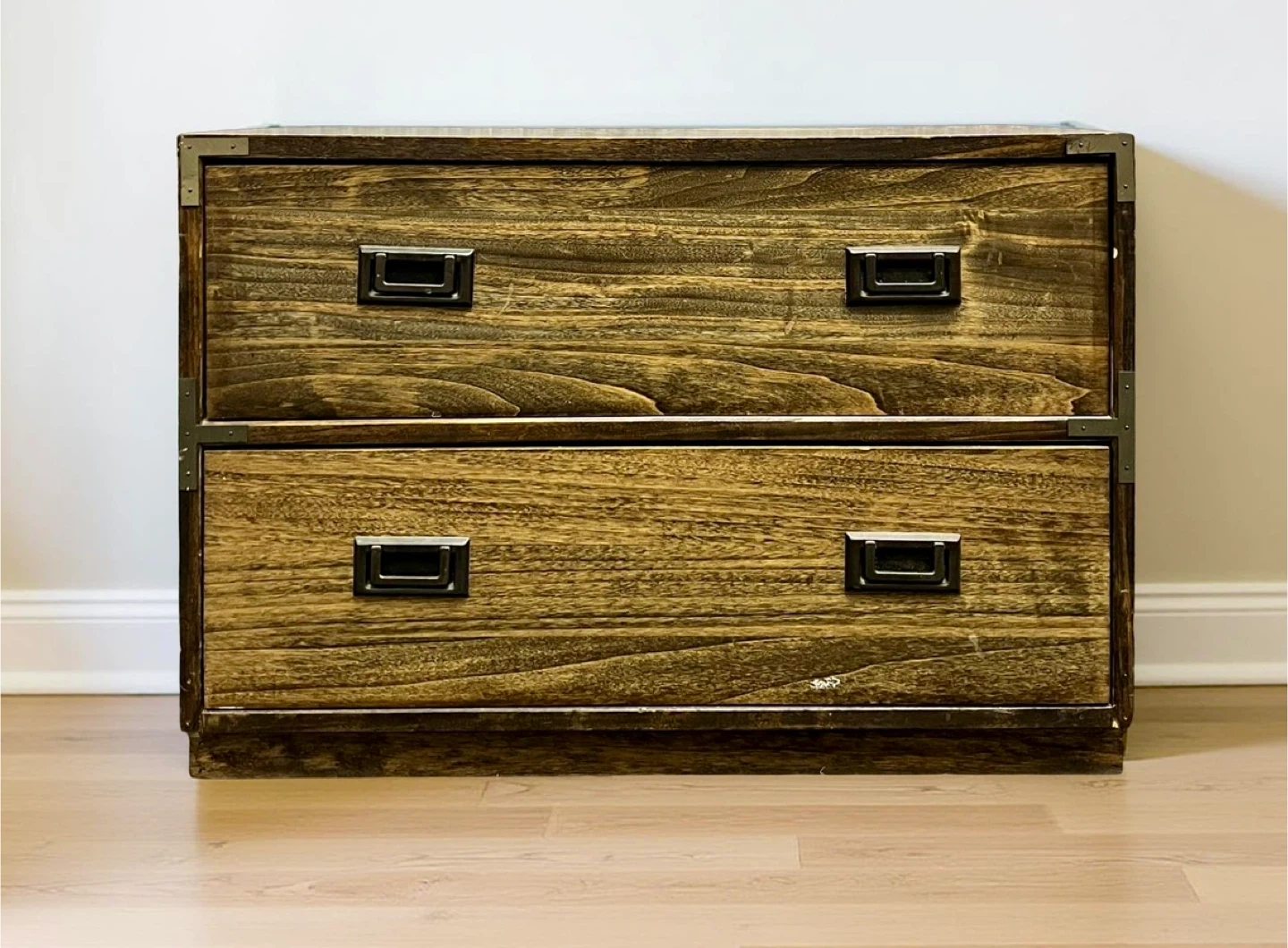 Vintage Wooden Campaign Chest of Drawers (FREE DELIVERY)