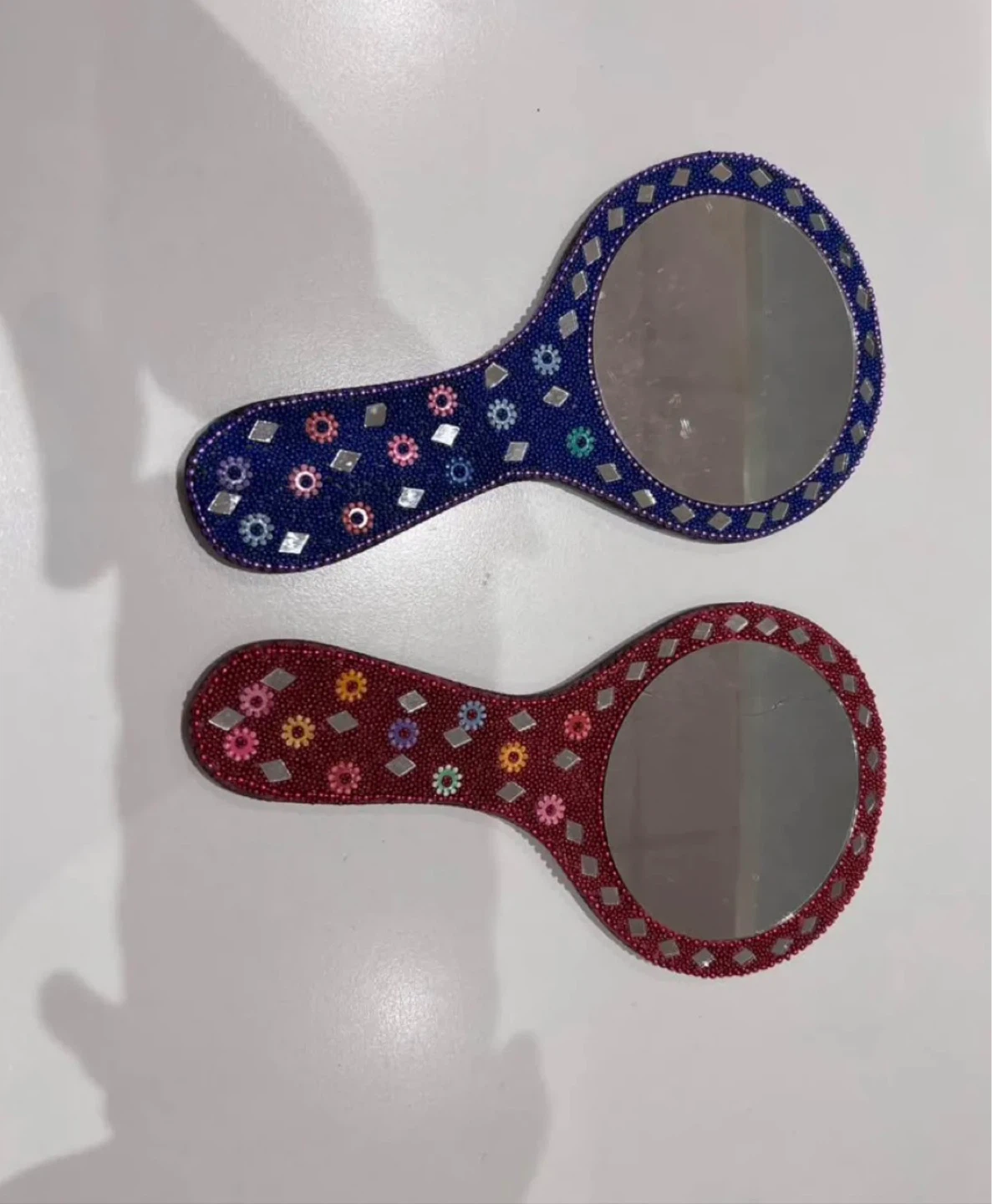 Hand Beaded Decorative Mirrors – Set of 2 (Red & Blue) - photo 2