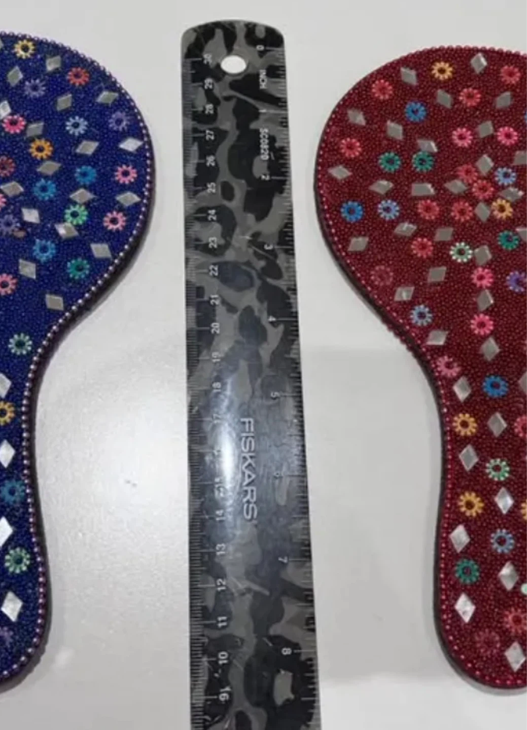 Hand Beaded Decorative Mirrors – Set of 2 (Red & Blue) - photo 3