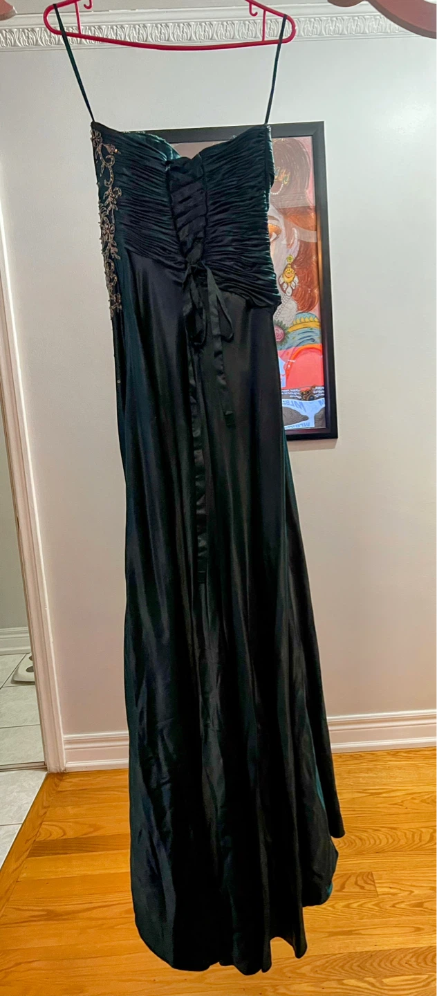 Emerald Green Beaded Strapless Evening Gown with Shawl - photo 2