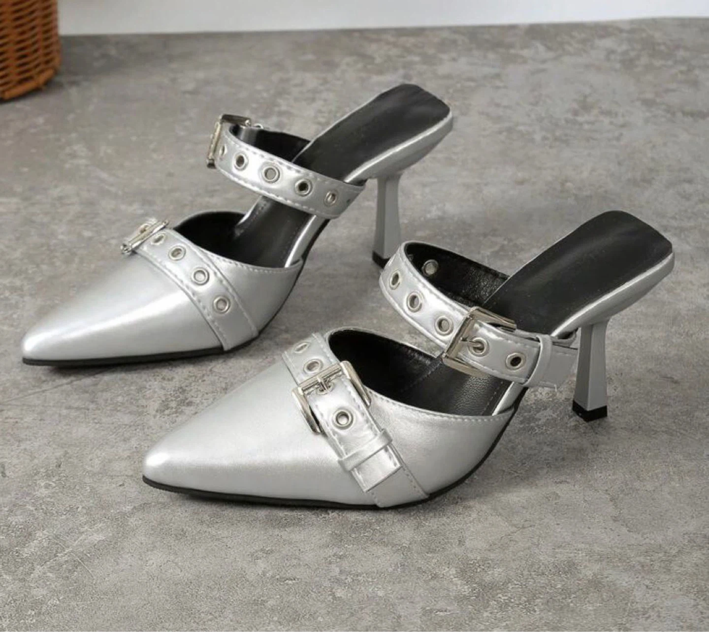 Silver Mules Pointed Toe Heels - photo 2