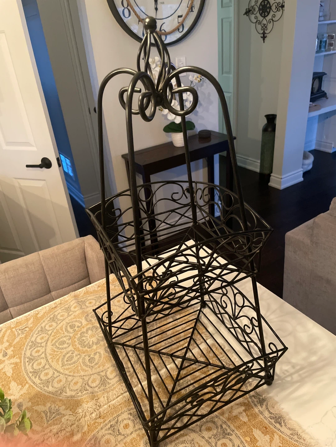 Black Metal 2-Tier Fruit Basket Stand - photo 2