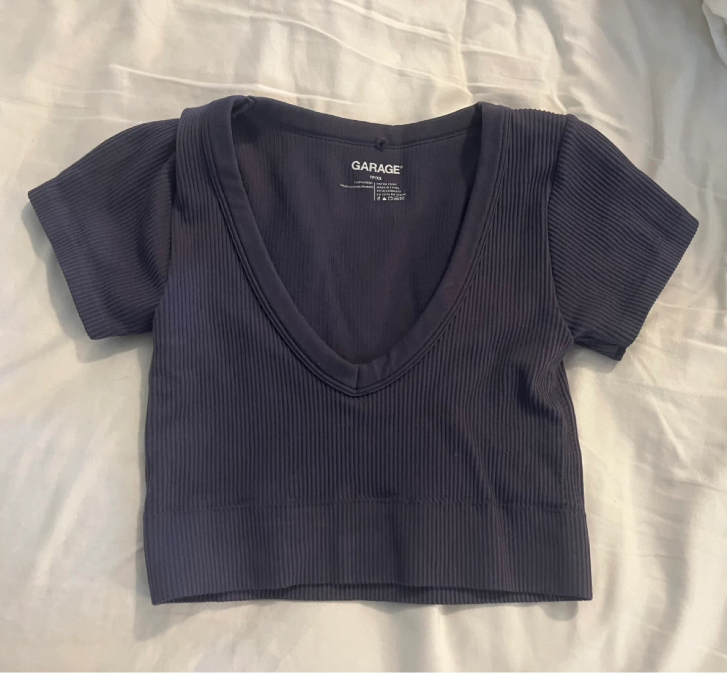 Garage Ribbed V-Neck Cropped Top