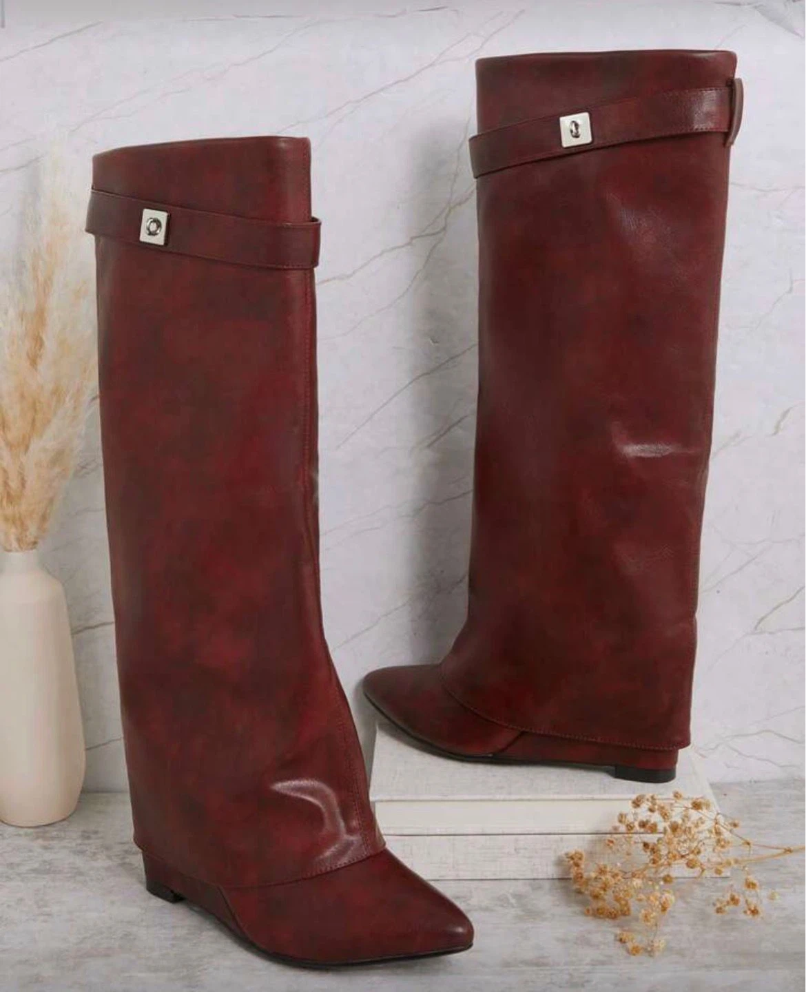 Burgundy Wedge Boots
