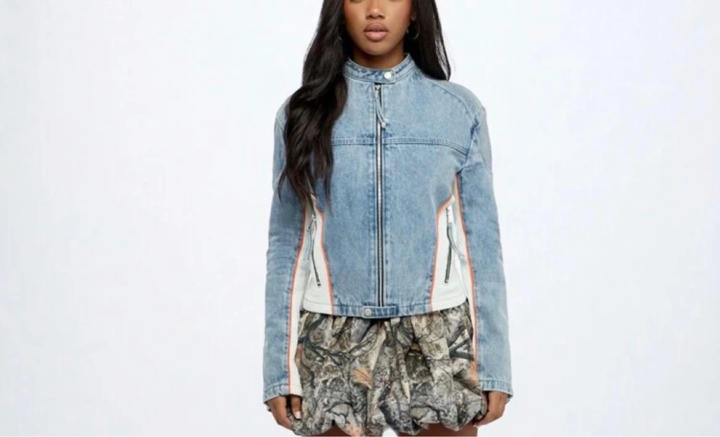 Denim Motorcycle Jacket with White Accents