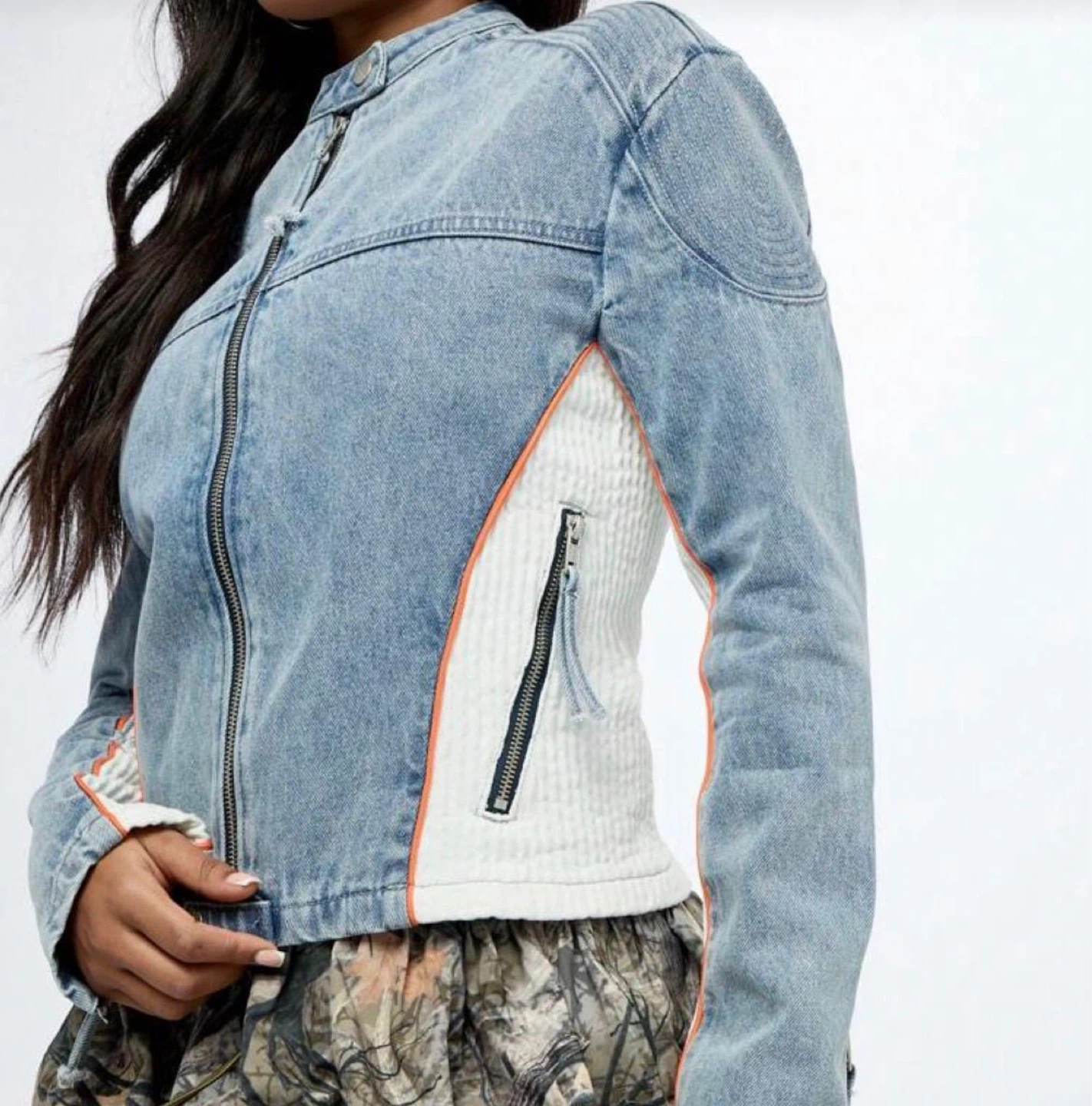 Denim Motorcycle Jacket with White Accents - photo 2