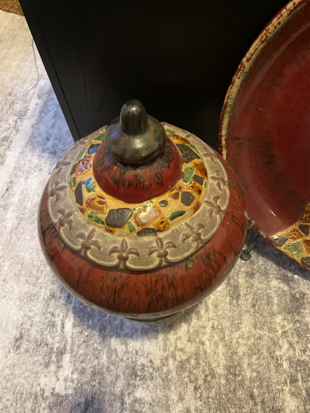 Decorative Ceramic Jar with Lid and accent piece with stand - photo 4