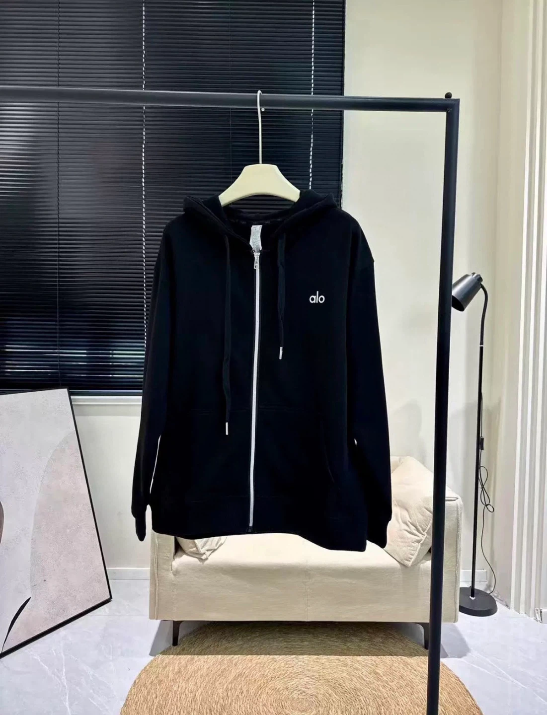 Alo Black Zip-Up Hoodie