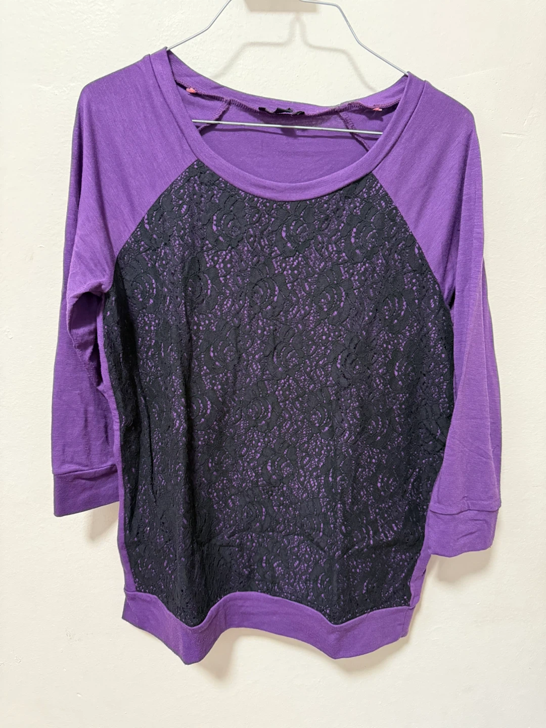 Notations Women's Long Sleeve Lace Inset Top